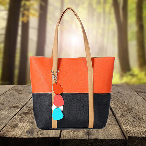 Color Block Faux Leather Messenger Bag Satchel Heart Purse Shoulder Handbag