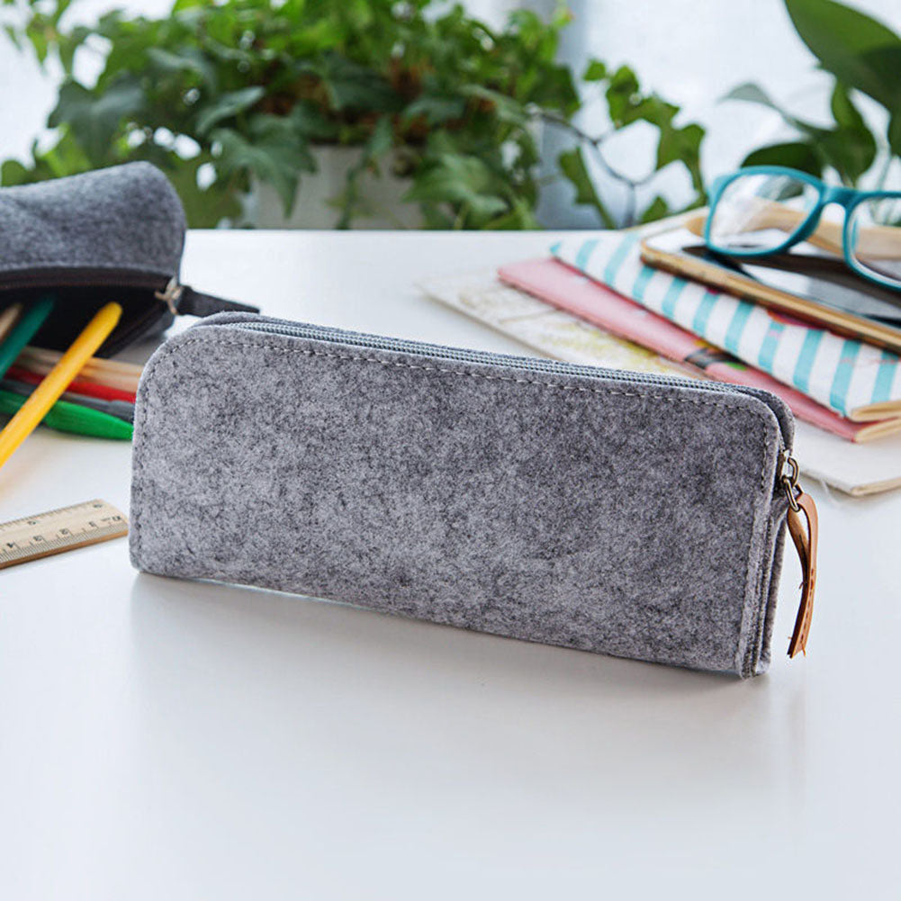 Felt Solid Color Simple Style Pencil Case Stationery Pouch Pen Bag Student Gift