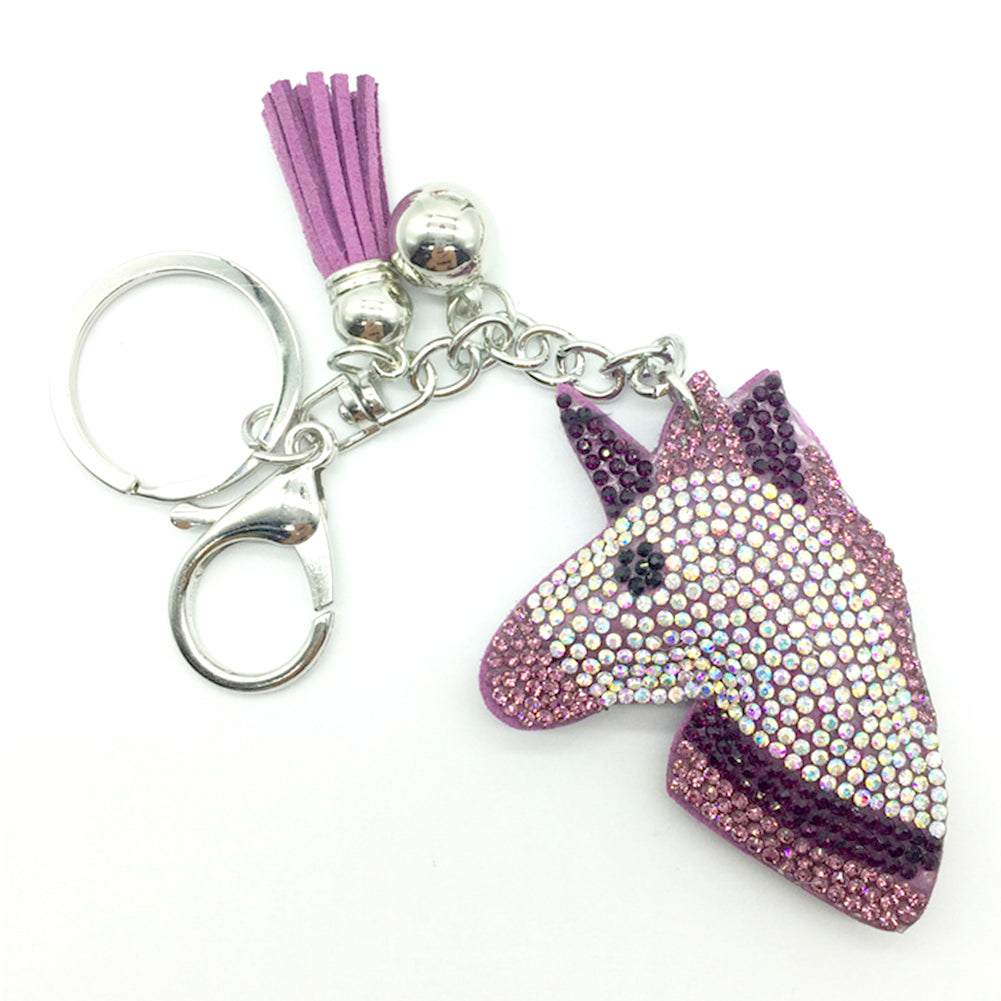 Cute Rhinestone Inlaid Unicorn Tassel Charm Key Chain Handbag Pendant Keyring