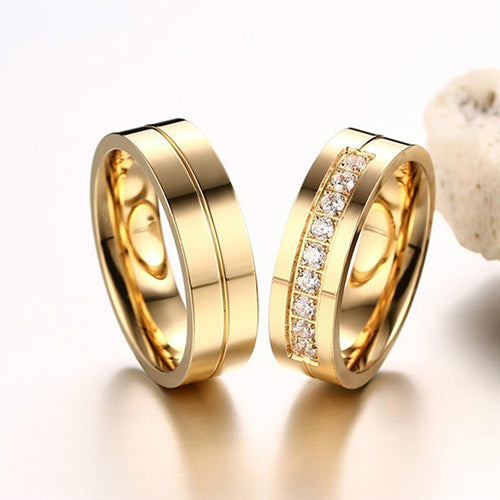 1Pc Fashion Titanium Steel Lover Ring Golden Plated Couple Ring for Men Women