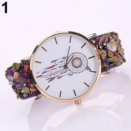 Women's Fashion Korean Dream Catcher Print Stone Band Analog Quartz Wrist Watch