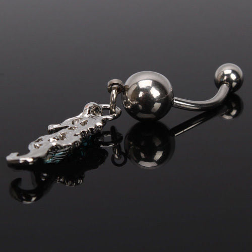Seahorse Shape Blue Rhinestone Navel Belly Button Ring Body Piercing Jewelry