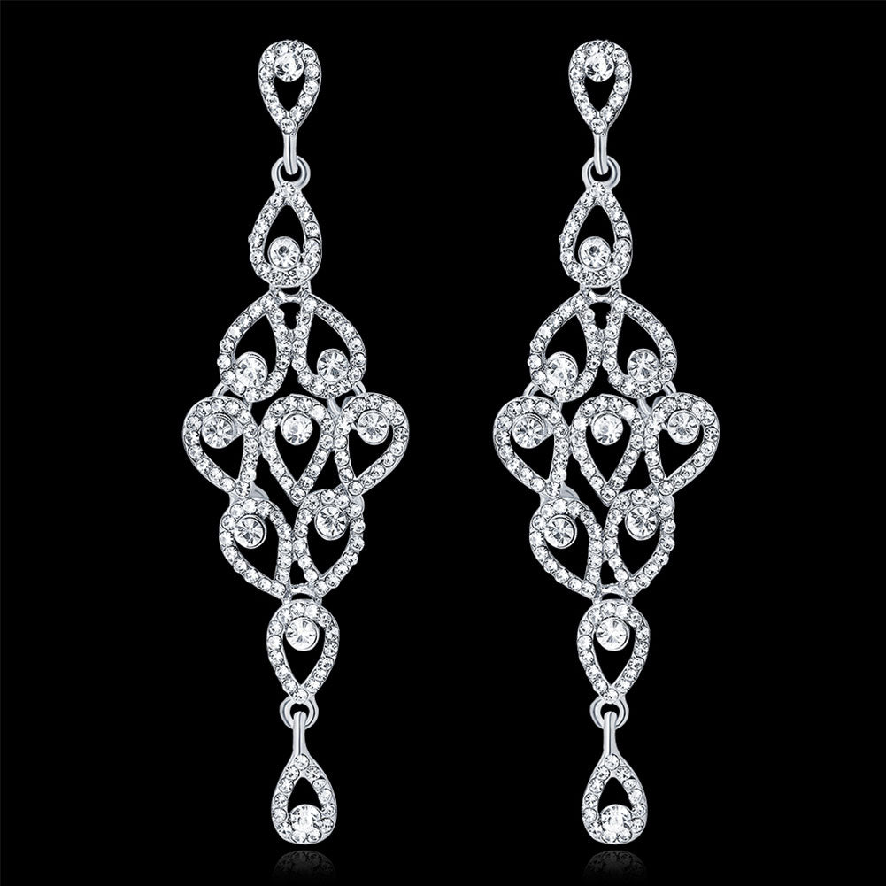 Fashion Waterdrops Rhinestone Long Dangle Women Earrings Party Jewelry Decor