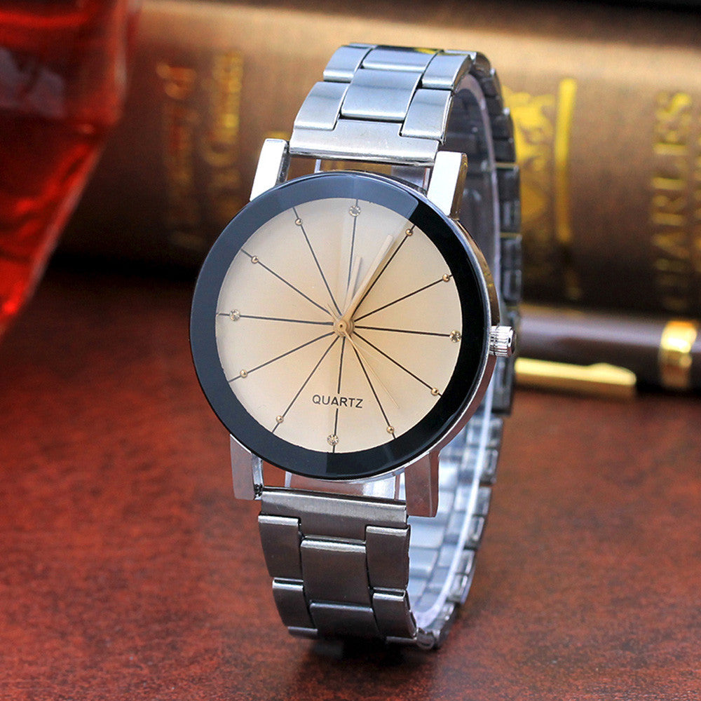 Fashion Women Men Stainless Steel Band Analog Quartz Movement Wrist Watch
